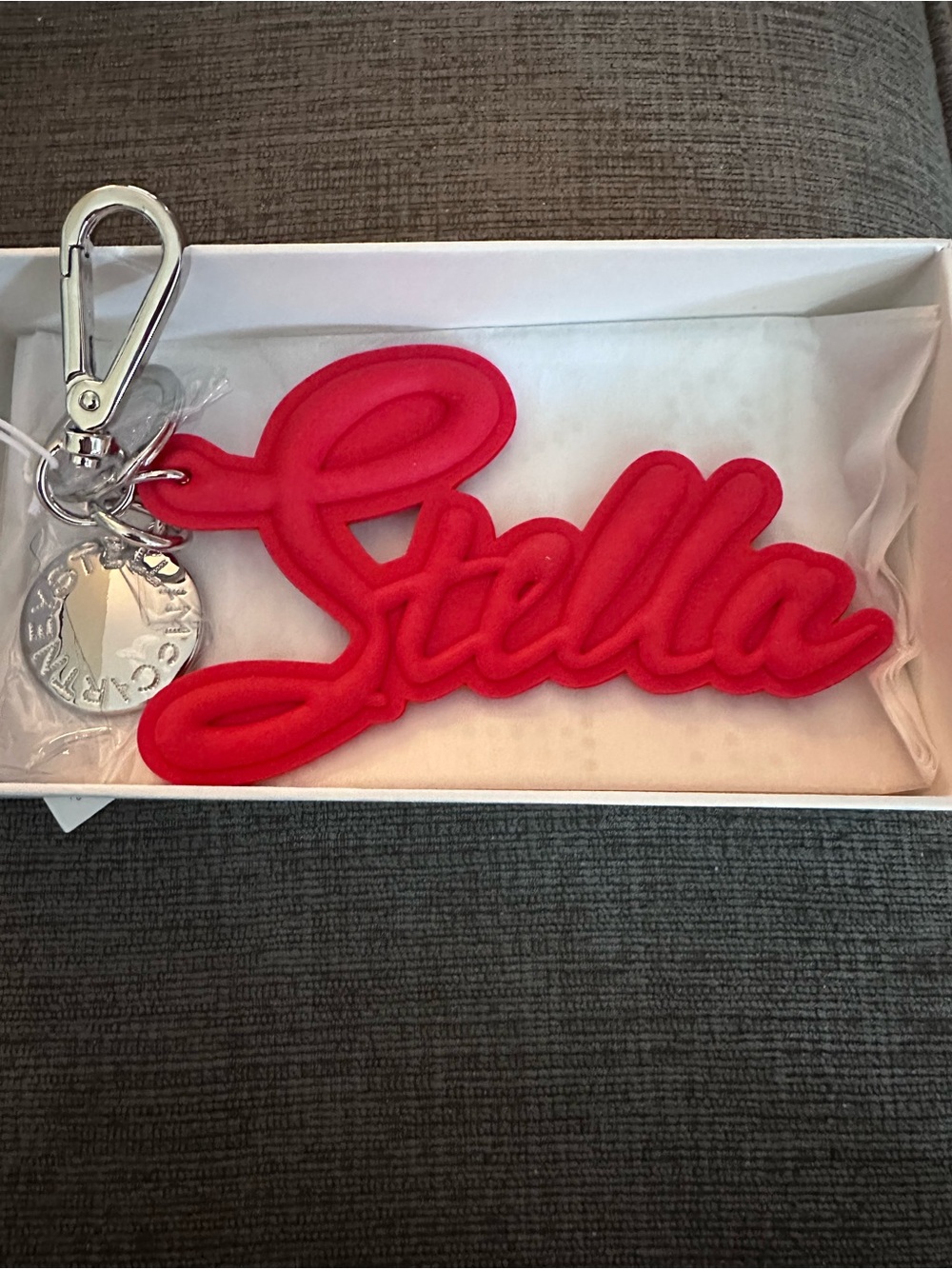Stella McCartney Red Logo Keychain with Silver Tone Hardware